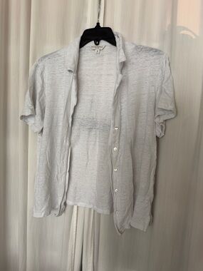 Banana Republic white linen short sleeve button down
